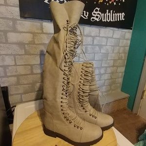 Light tan thigh high boots